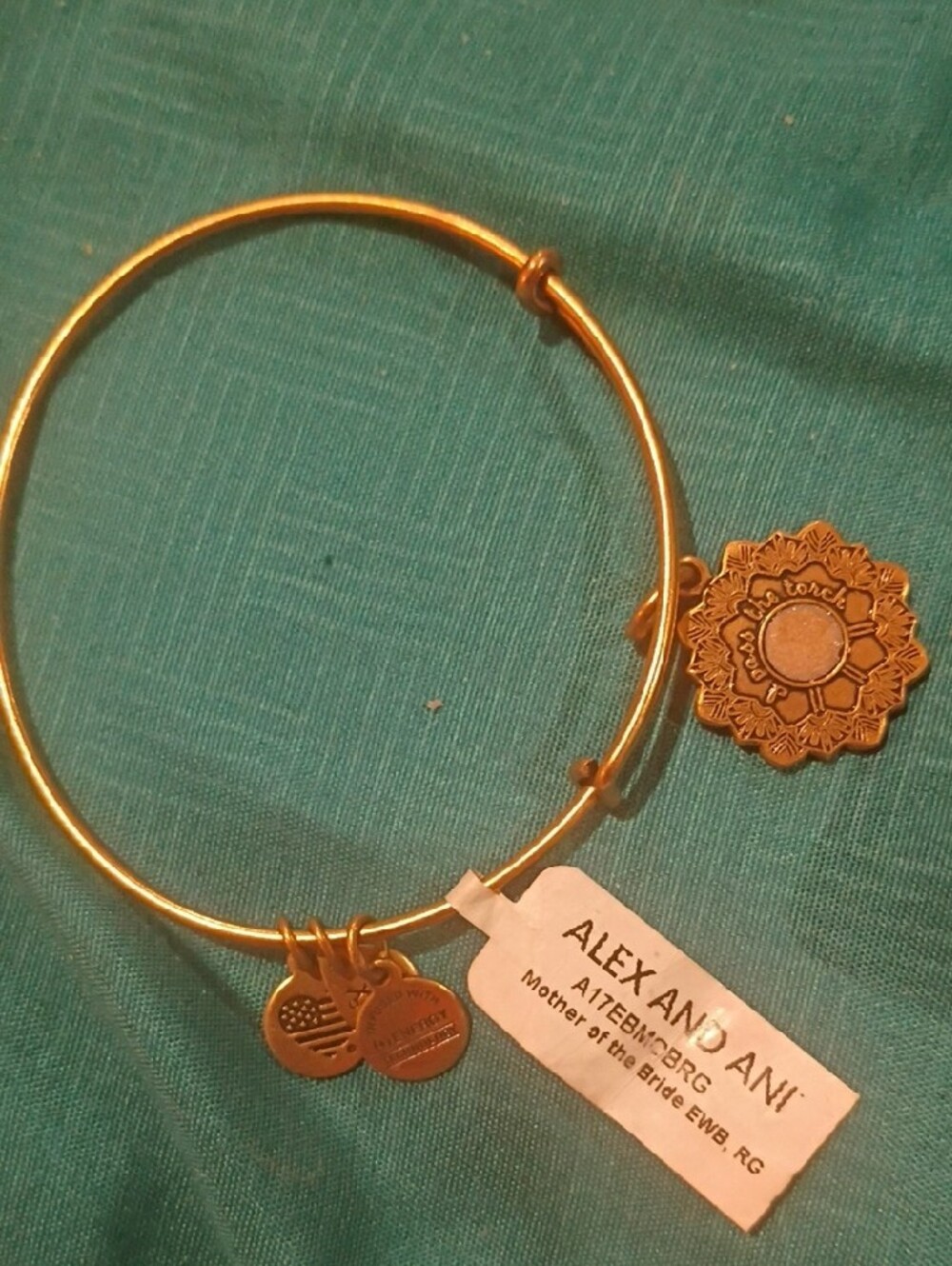 NWT Alex and Ani Gold Tone 'Mother Of The Bride' Floral Charm Bangle - Picture 3 of 5